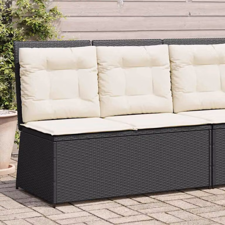 vidaXL Panca Reclinabile da Giardino in Polyrattan e Metallo con Cuscini Neri e Bianchi