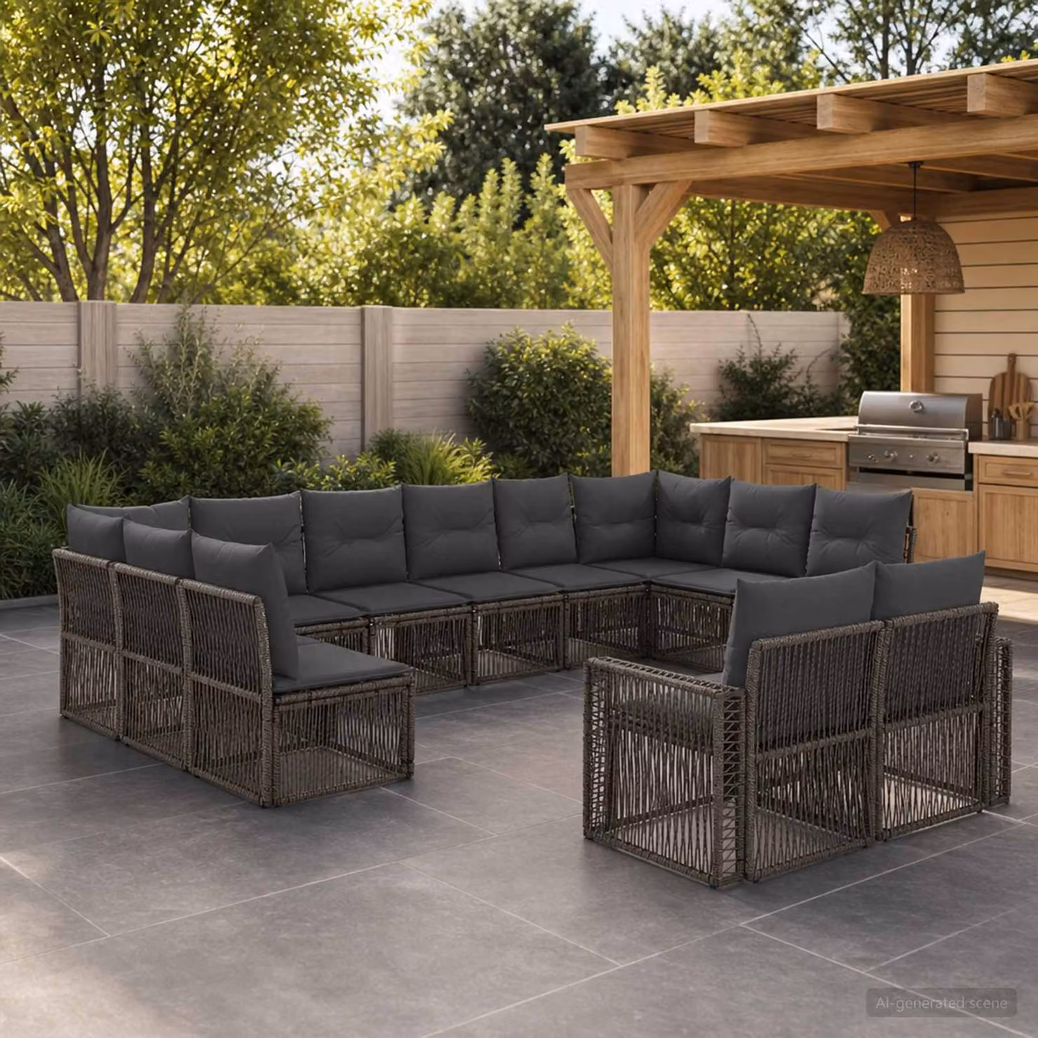Set Divano da Giardino vidaXL a forma a U in Polyrattan con Cuscini, Grigio e Antracite