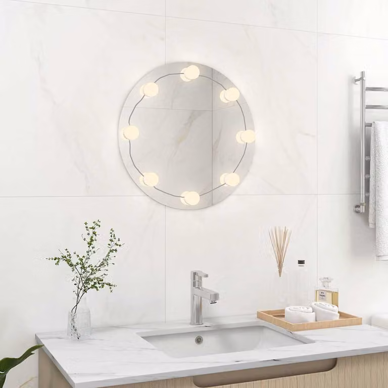 Specchio da Parete Rotondo con Luci LED vidaXL, Colore Argento e Bianco, Diametro: 40 cm
