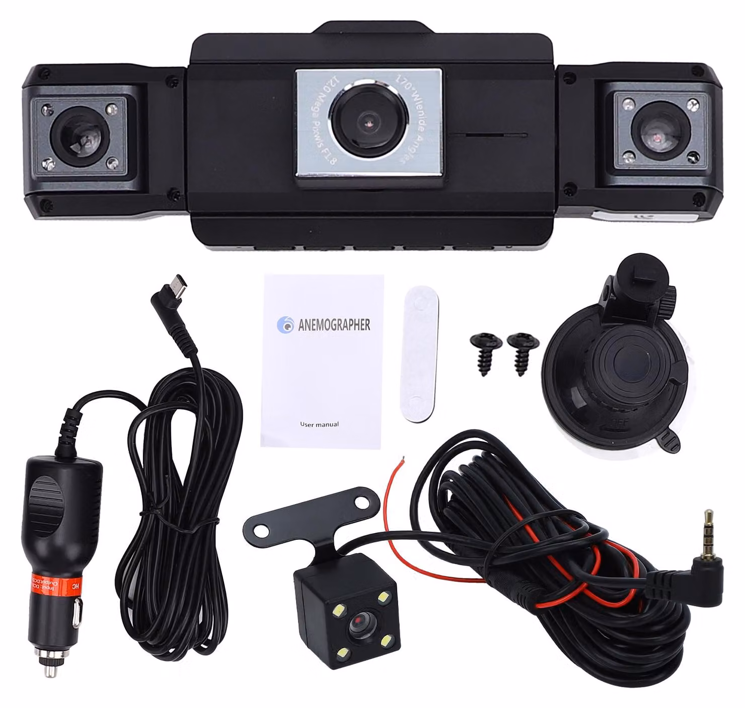 Dashcam a 360° a 4 canali, telecamere anteriore, posteriore, sinistra e destra per auto, luci IR, visione notturna, Wi-Fi e controllo tramite app, WDR, modalità parcheggio 24 ore su 24, registrazione in loop