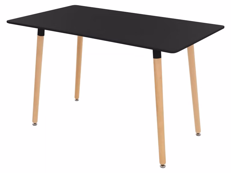 Tavolo da pranzo, dimensioni 120x70 cm, colore nero, piano in MDF, gambe in faggio, per 4-6 persone.