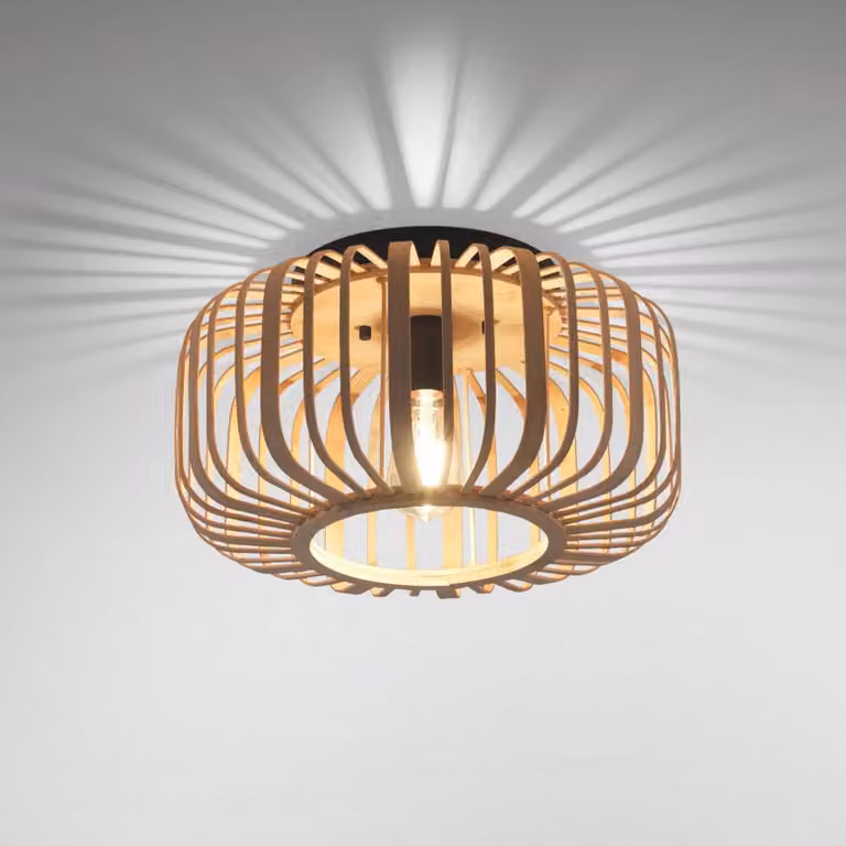 JUST LIGHT. GmbH Plafoniera soffitto Racoon, dimmerabile, Legno chiaro, Soggiorno / Sala da pranzo, Legno, Plafoniera