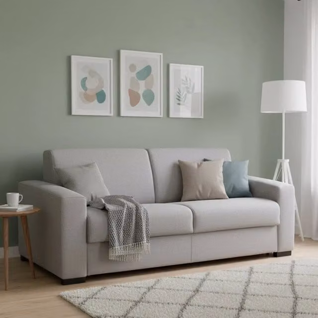 Divano Letto Asimi Talamo Italia, Divano a 2 posti con apertura girevole per soggiorno, Rivestimento in tessuto Grigio, L: 180 cm, H: 90 cm, P: 95 cm – 1
