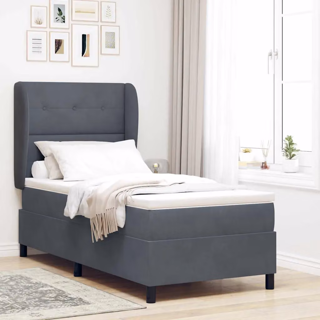 Letto ibrido con testiera in velluto vidaXL Grigio, L 200 cm x P 80 cm