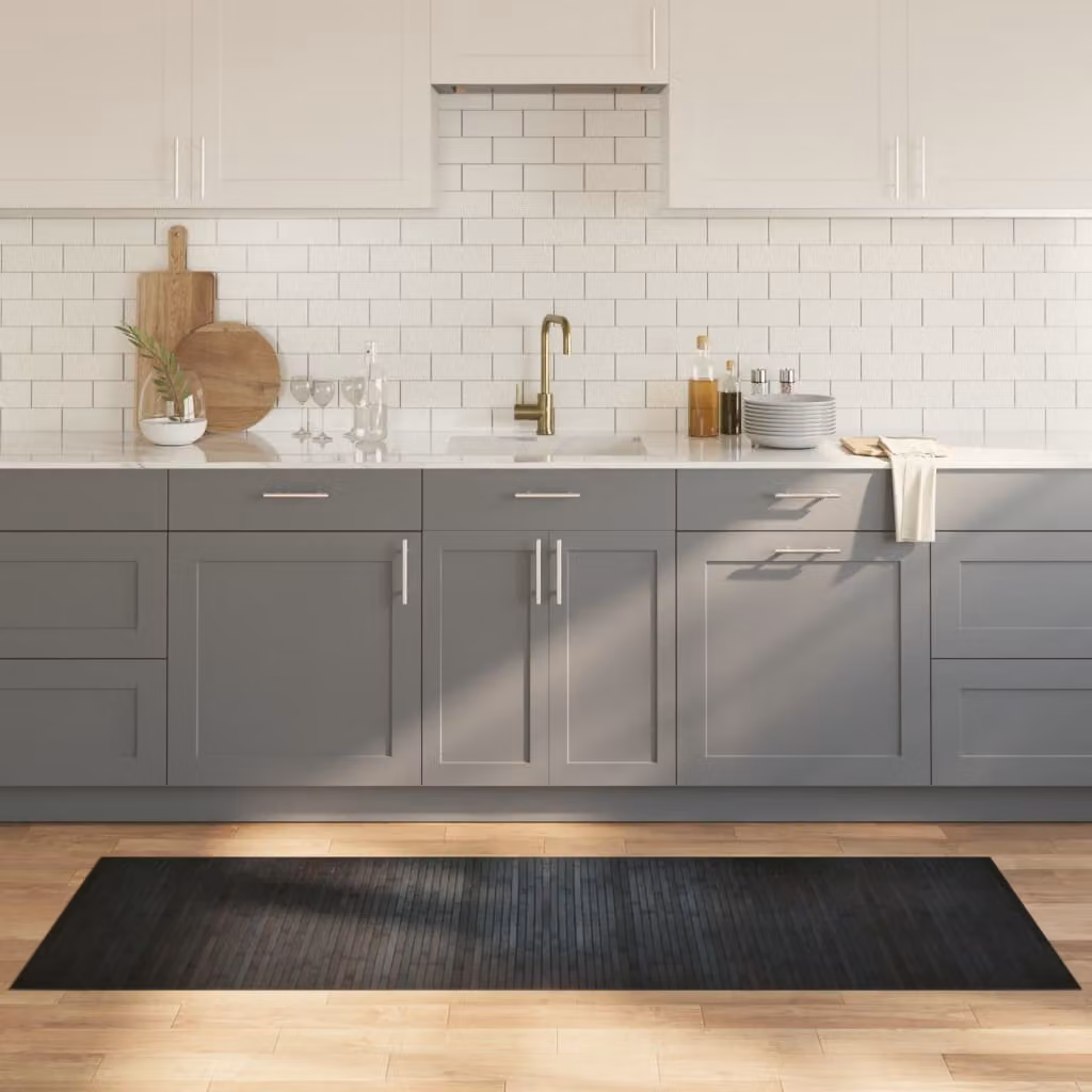 Tappeto rettangolare moderno vidaXL in bambù e polipropilene, grigio e nero, antiscivolo, L: 70 cm x P: 200 cm
