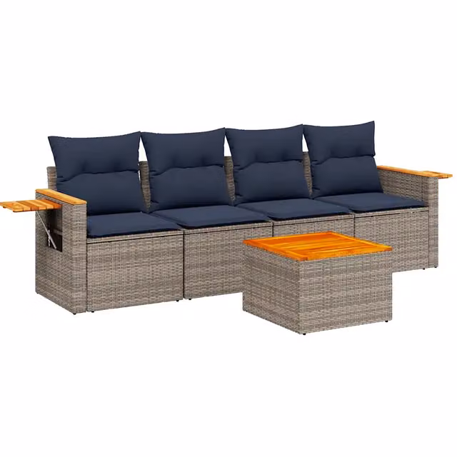 Set Divani da Giardino 5 pz | Set Salotto da Giardino con Cuscini Grigio in Polyrattan