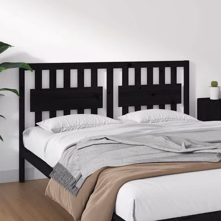 Testiera per letto vidaXL in legno massello di pino nero, stile rustico, L: 155,5 cm, P: 4 cm, H: 100 cm