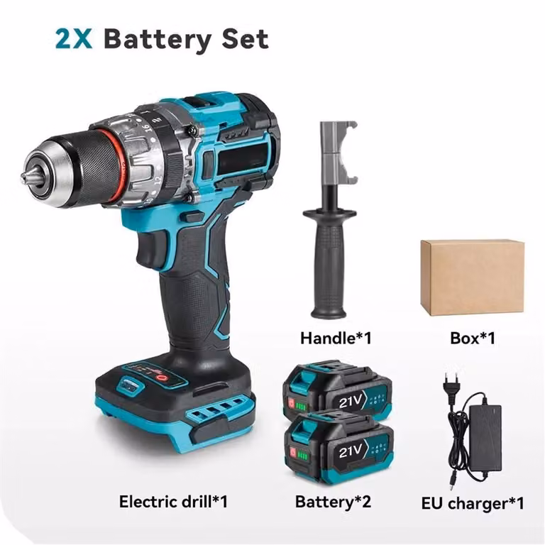 Trapano avvitatore a batteria - Trapano a percussione - Coppia di serraggio: 700 Nm - Mandrino autoserrante da 13 mm - Motore brushless - 20+3 livelli di coppia - 2 batterie - Spina di alimentazione europea