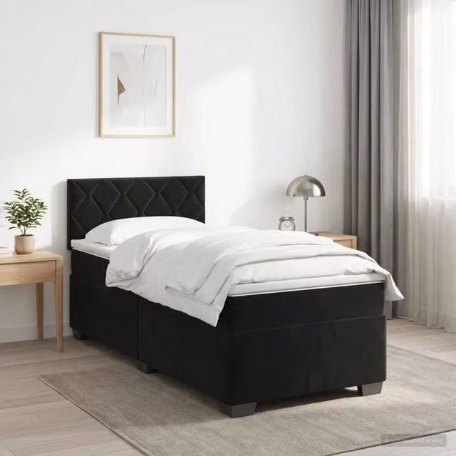 Letto box spring con materasso vidaXL in velluto nero L/P: 90 x 190 cm – 1