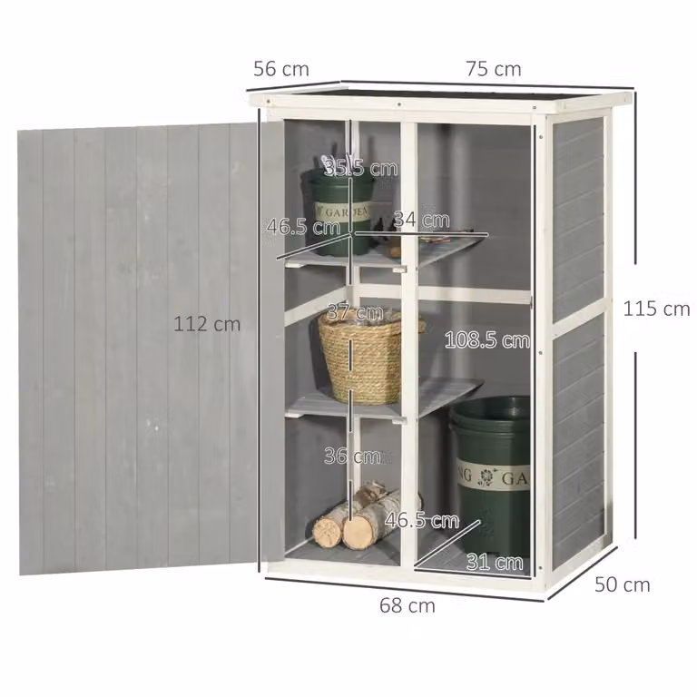 Armadio da esterno WISHDOR in legno nero con ripiani interni e serratura L/P/H: 75 x 56 x 115 cm