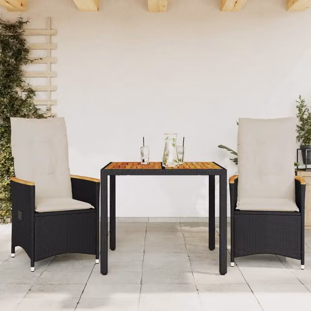 Set da Bistrò 3 pz con Cuscini Nero in Polyrattan 3276831