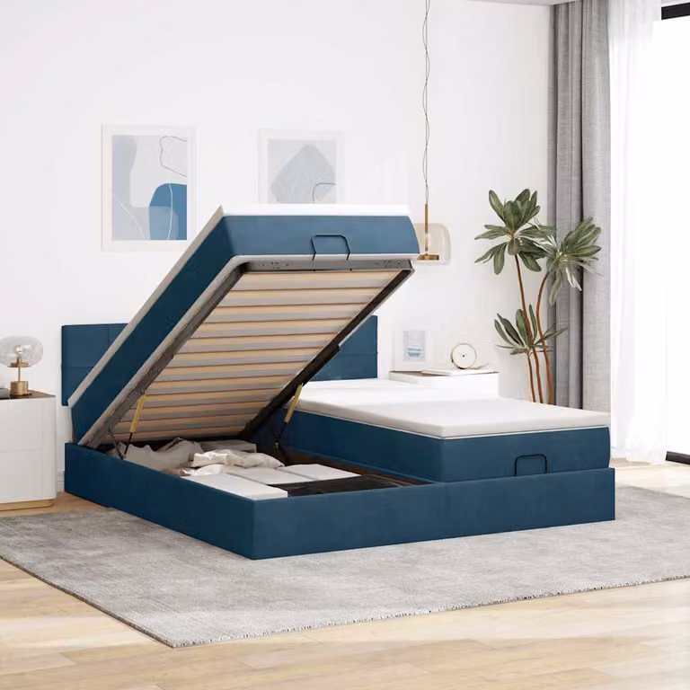 Struttura Letto con Contenitore e Materasso vidaXL in Velluto Blu, L: 180 cm, P: 200 cm, H: 88 cm