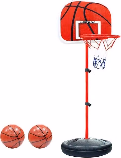 Canestro da basket per bambini con altezza regolabile, colore rosso, Altezza: 170 cm