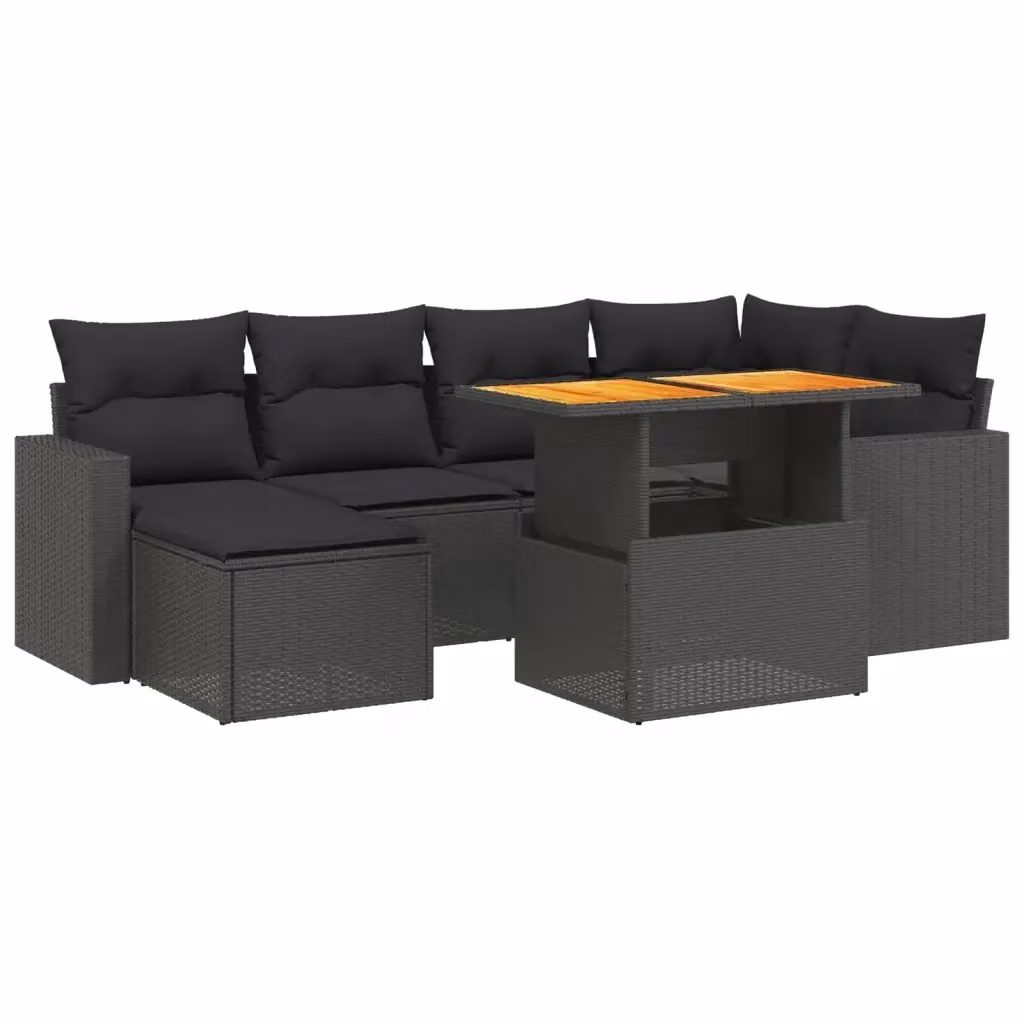 vidaXL Set Divano da Giardino a L con 7 Pezzi in Polyrattan Nero e Legno di Acacia – 2
