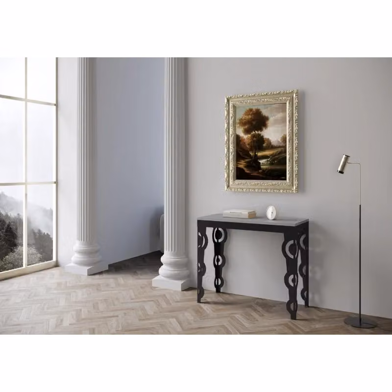 Consolle allungabile Itamoby Karamay Small Evolution con telaio Antracite e finitura Cemento, L: 90-196 cm, P: 40 cm, H: 77 cm – 2