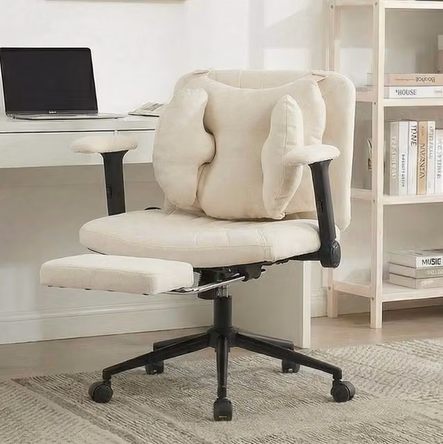Sedia da ufficio girevole BEAUNIV con poggiapiedi, altezza regolabile, capacità fino a 150 kg, tessuto beige, con braccioli e ruote