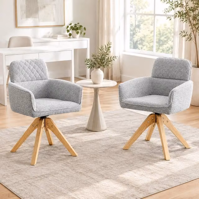 Set di 2 sedie da pranzo Mivray girevoli a 360° in tessuto grigio con braccioli e gambe in legno