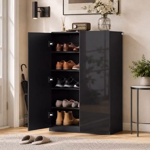 Scarpiera 72x34,5x103 cm nera in MDF, 5 ripiani con 2 ripiani regolabili