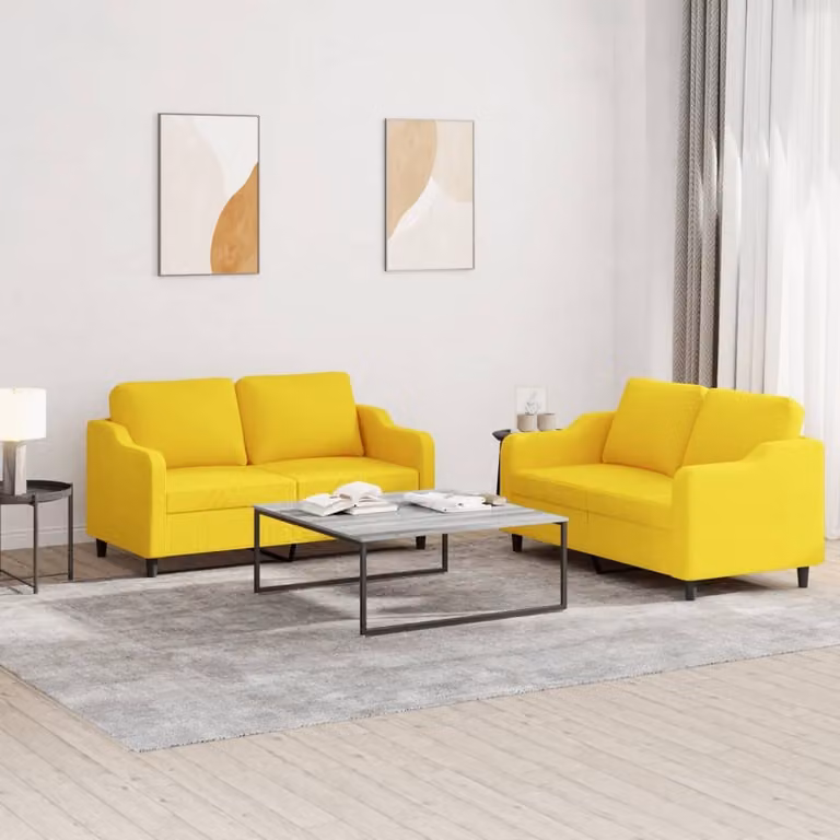 Maison Exclusive - Set divano a 2 posti con cuscini in tessuto giallo chiaro