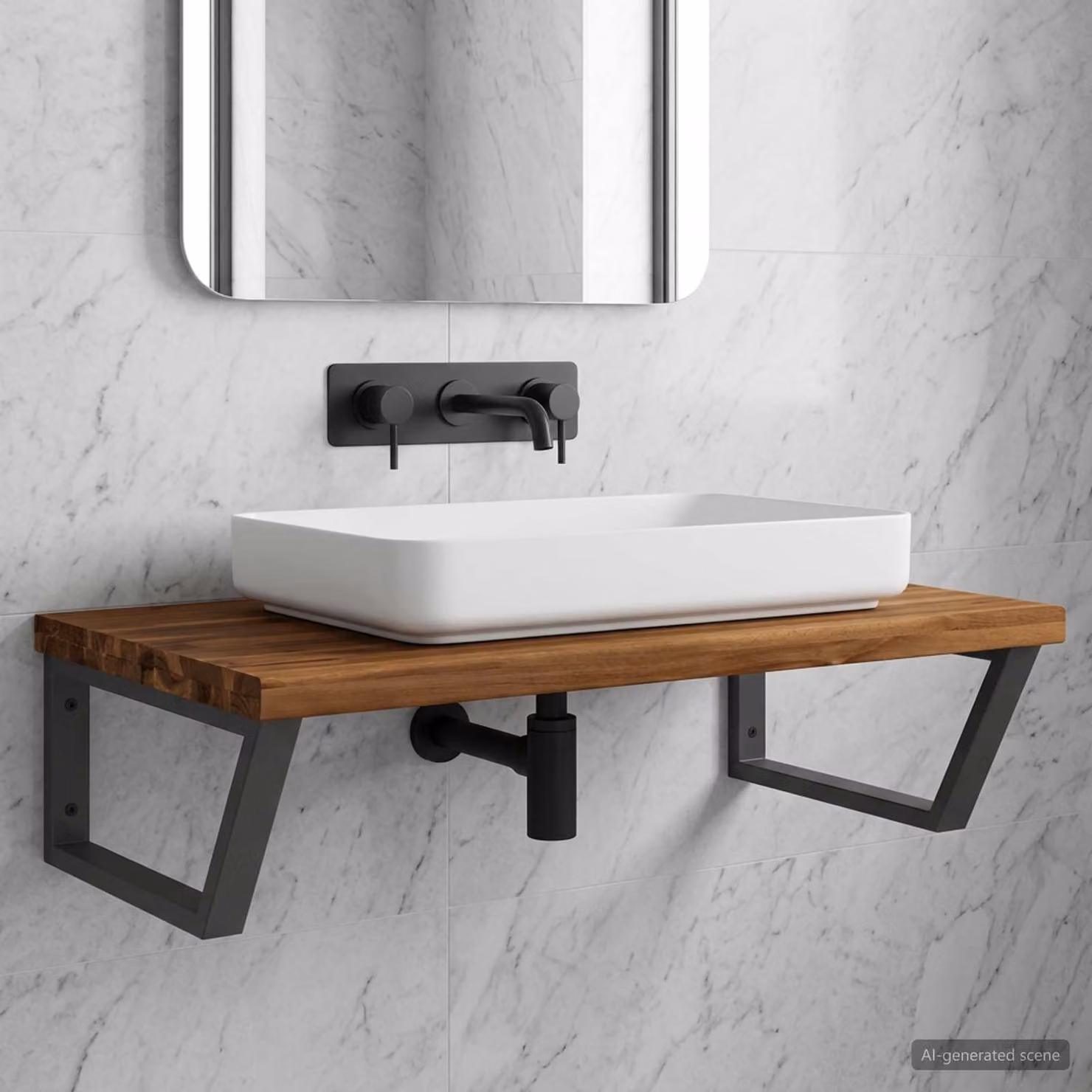 vidaXL Mensola da Parete con Bordo Vivo per Lavabo Naturale e Nero