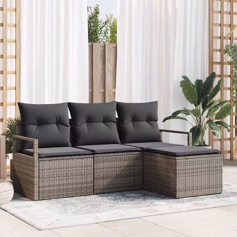 Maison Exclusive - Set di divani da salotto, 4 pezzi, grigio, in rattan sintetico