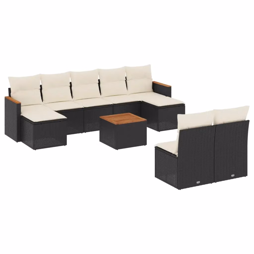 vidaXL Set Divani da Giardino 10 Pezzi con Cuscini e Tavolino, Polyrattan e Acciaio Verniciato, Nero e Bianco – 2