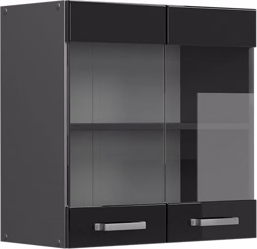 Pensile da cucina Vicco R-Line con ante in vetro, Nero lucido e Antracite, L: 60 cm, P: 31 cm, H: 60 cm – 1