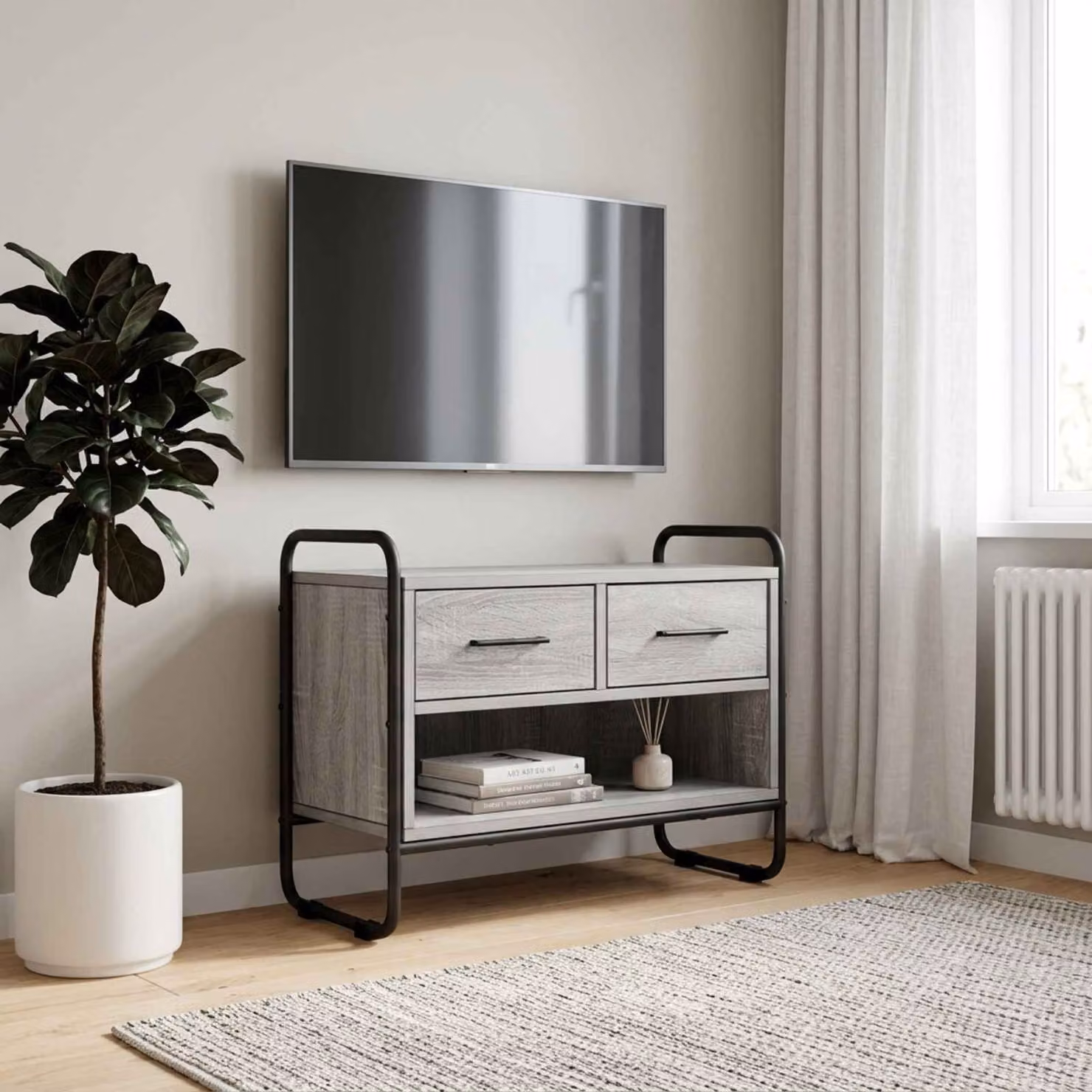 Mobile TV vidaXL moderno in legno ingegnerizzato e metallo, grigio, L: 60 cm, P: 30 cm, H: 50 cm