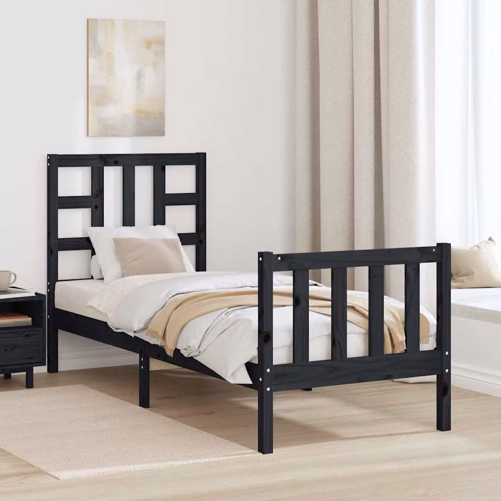 vidaXL Giroletto con Testiera in Legno Massello di Pino Nero, L/P/H: 190 x 80 x 80,5 cm