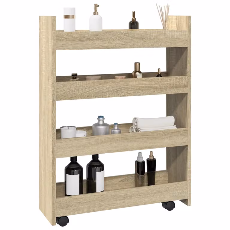 vidaXL Carrello Stretto a 4 Livelli in Rovere Sonoma e MDF, Colore Marrone/Beige, L/P/H: 20 x 20 x 82 cm