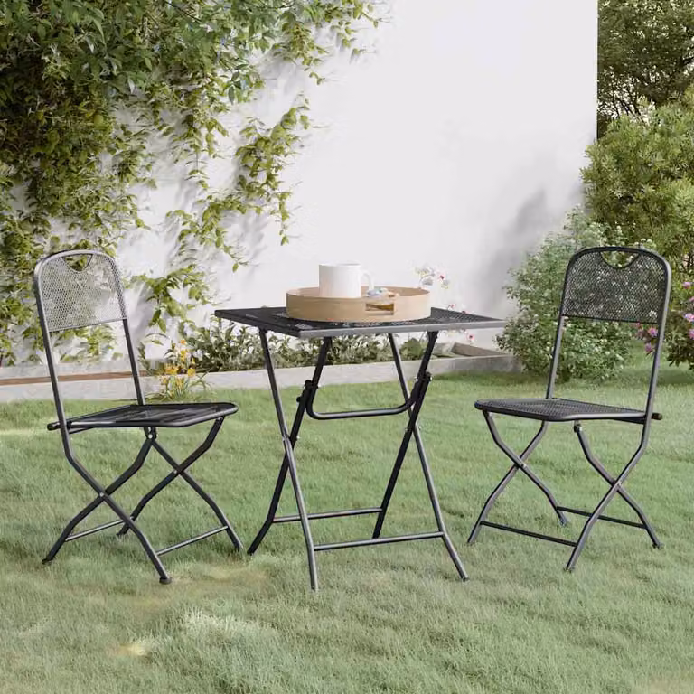 Set da pranzo per giardino vidaXL in acciaio verniciato antracite opaco composto da 3 pezzi