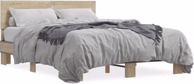 Letto matrimoniale | Letto per adulti | Giroletto Rovere Sonoma 140x190 cm in Legno Multistrato Metallo