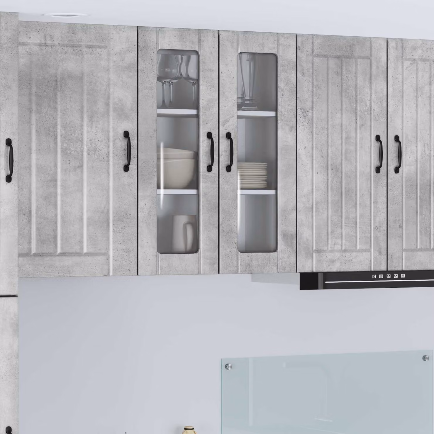 Mobile da parete LUCCA vidaXL in legno e vetro, Grigio Cemento, L: 60 cm, P: 31 cm, H: 80 cm