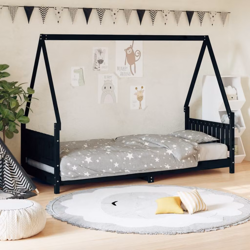 vidaXL Giroletto per Bambini in Legno Massello di Pino Nero L: 200 cm, P: 80 cm, H: 146 cm