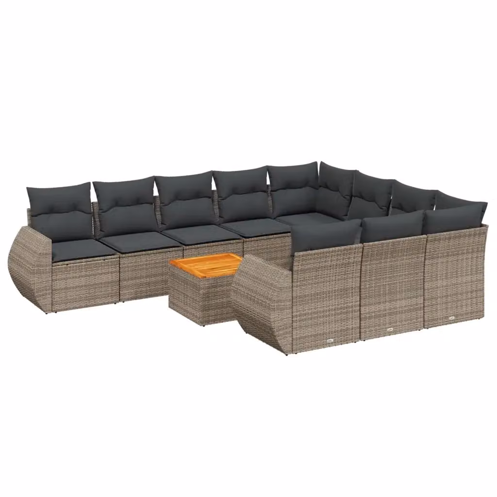 vidaXL Set Divani da Giardino 11 pz a Forma a L con Cuscini in Polyrattan Grigio – 2