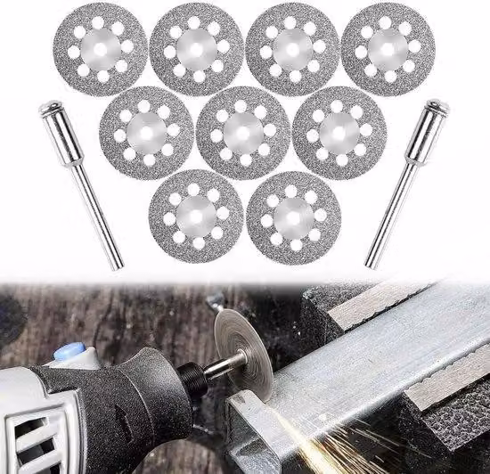 Disco standard da 22 mm, 10 pezzi + mandrino da 3 mm - Adatto per dischi inclinati, utensili da taglio e per il taglio di piastrelle, marmo e pietra