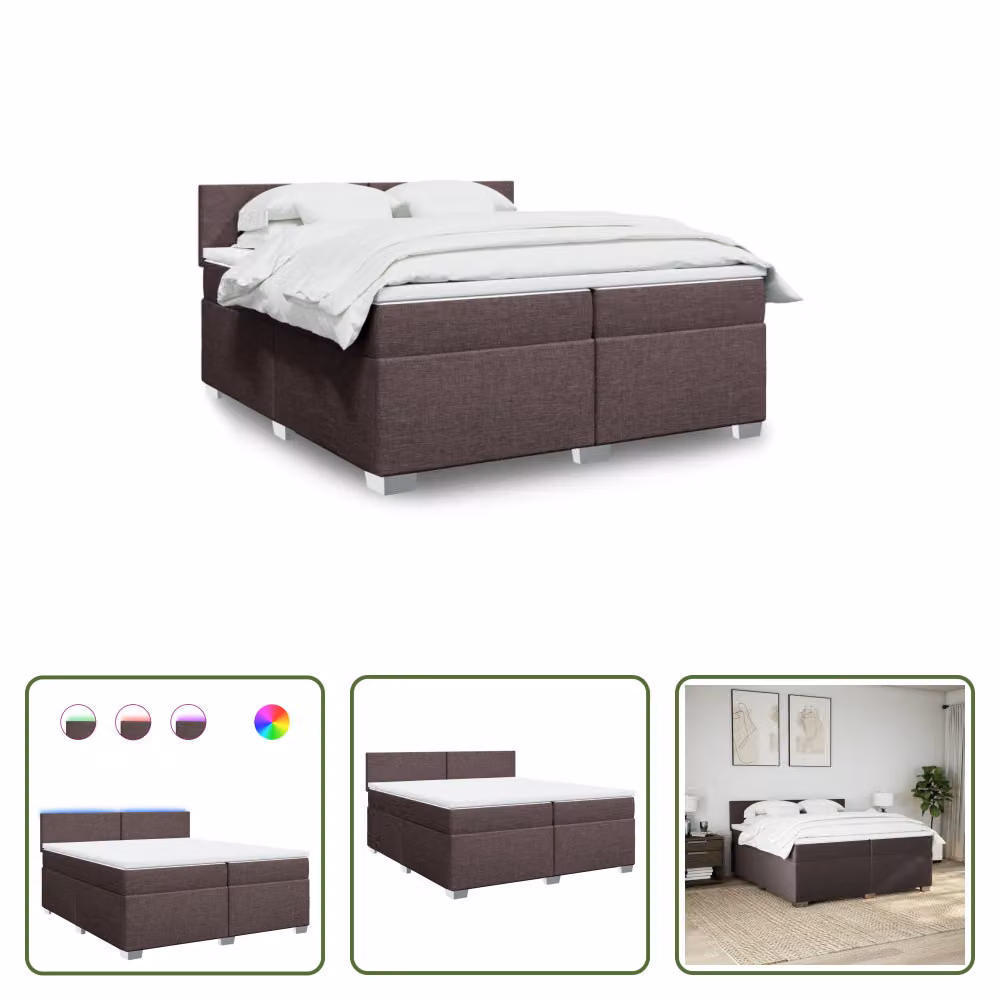 The Living Store Letto a molle con materasso marrone scuro 200x200 cm in tessuto