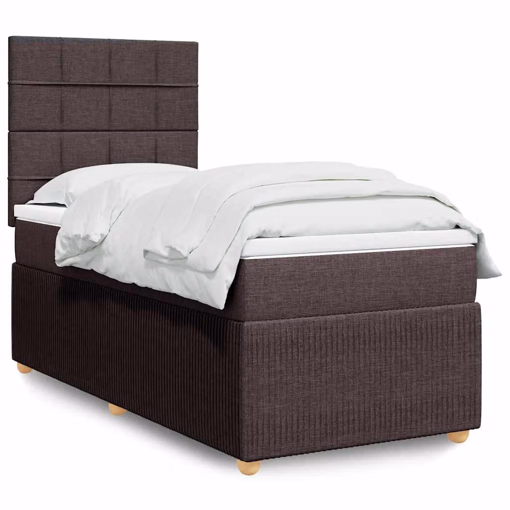 vidaXL Giroletto a Molle con Materasso in Tessuto Marrone e Bianco, L/P/H: 90 x 190 x 150,5 cm
