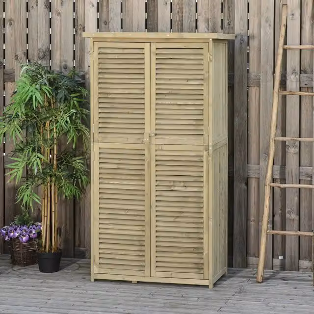 Armadio da giardino REDOM in legno di abete grigio con tetto in asfalto, L: 87 cm, P: 46,5 cm, H: 160 cm