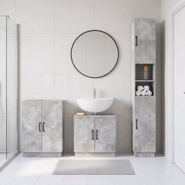 Set di armadietti da bagno in 3 pezzi HOORN Grigio Cemento 3417471