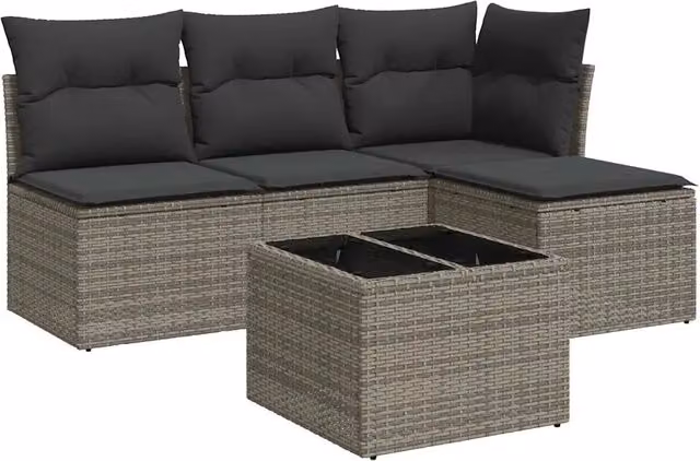 Set Divano da Giardino 5 pz con Cuscini Grigio in Polyrattan 3249349