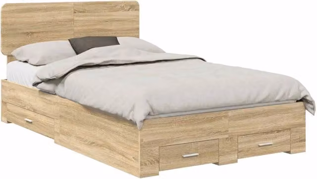 Letto matrimoniale | Letto per adulti | Struttura del letto con testiera Rovere Sonoma 135 x 190 cm