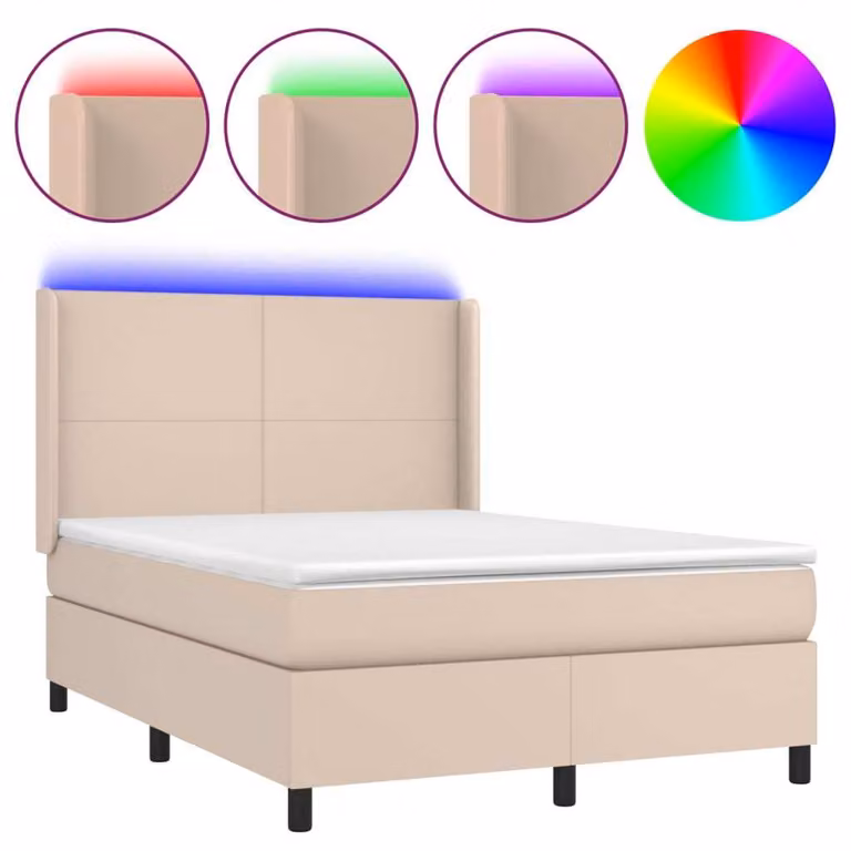 Giroletto Molle Materasso e LED Cappuccino 140x200cm Pelle finta