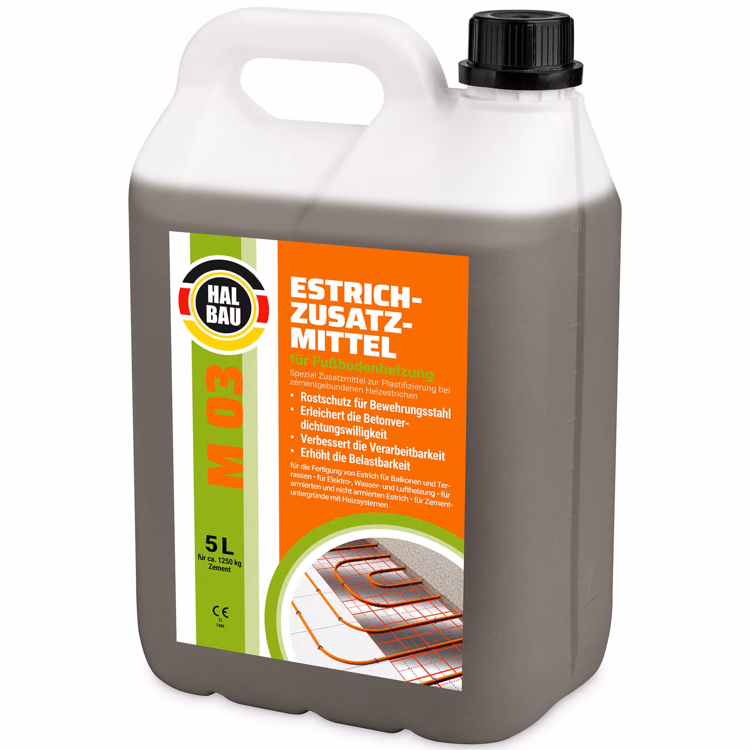 Plastificante per sistemi di riscaldamento Additivo per massetti 5L Per riscaldamento a pavimento Massetto in calcestruzzo HALBAU M03