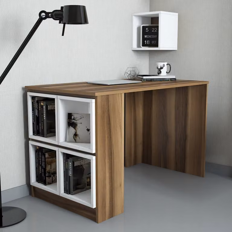 Skye Decor, Box - Walnut, White, scrivania, noce, 100% pannelli truciolari rivestiti in melamina, 120 x 65 x 75 cm