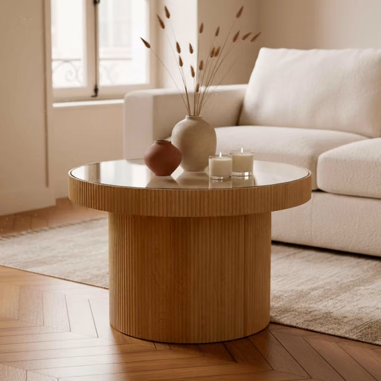 Tavolino in MDF legno e vetro temperato - Oviala Chloe