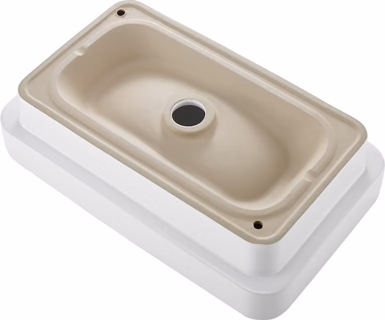 SucceBuy lavabo da semi-incasso rettangolare 490 x 305 mm, lavabo moderno con foro di scarico da 45 mm, salvaspazio per bagno o cucina, bianco