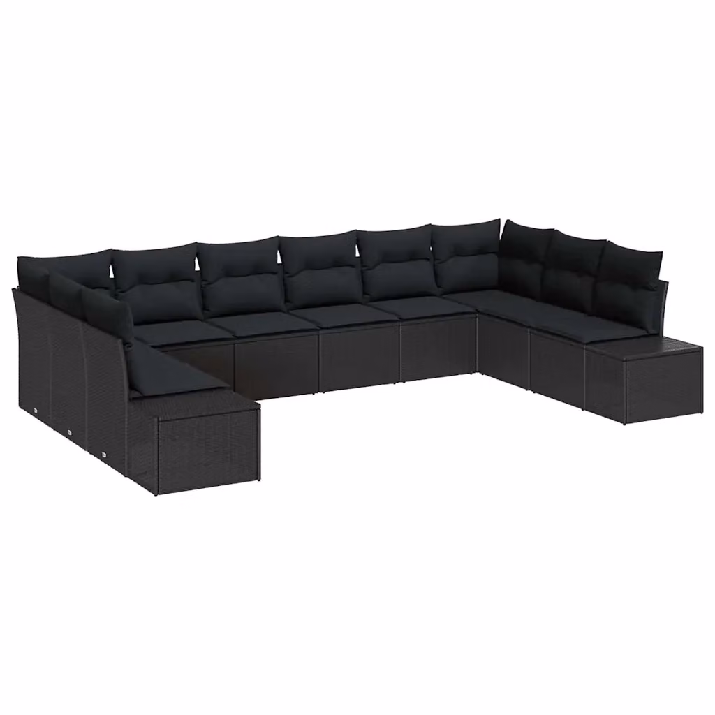 Set Divano da Giardino vidaXL a Forma di L con Cuscini Nero in Polyrattan e Metallo – 2