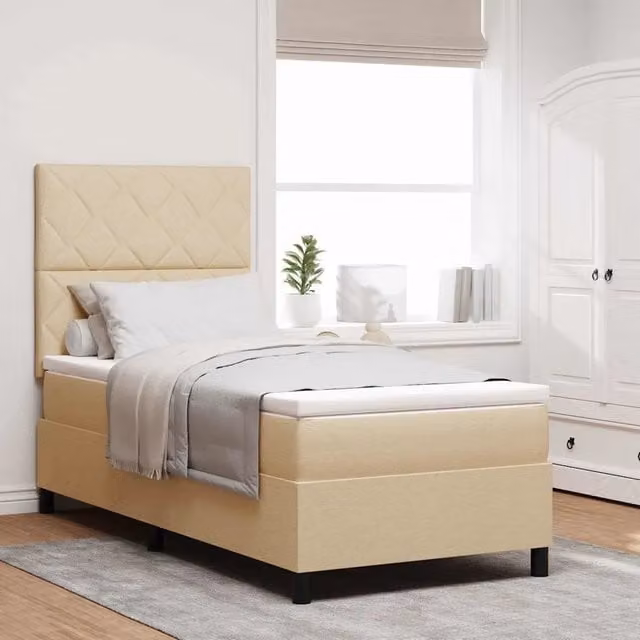 Letto a molle moderno vidaXL in tessuto beige con strisce LED e porta USB, L/P: 100 x 200 cm