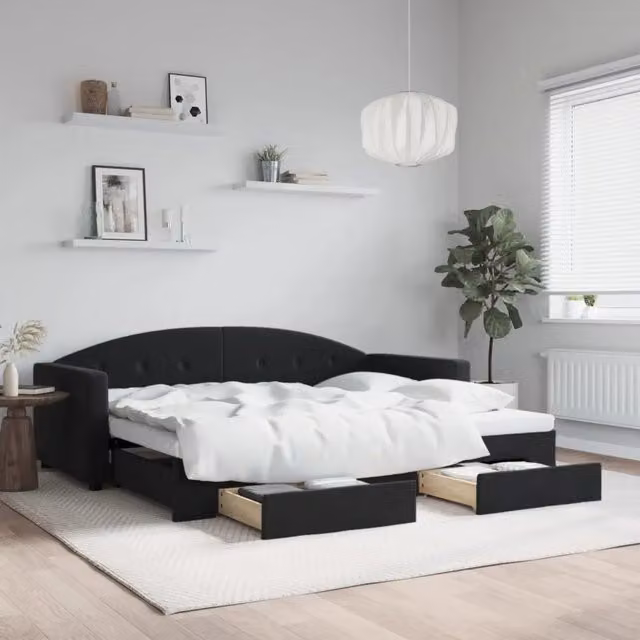 Divano Letto Estraibile con Cassetti Nero 90x200 cm in Velluto 3197353
